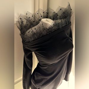 Auth Versace Unique Knitted Open Mesh Shoulders Black Top, Size S, Italy.